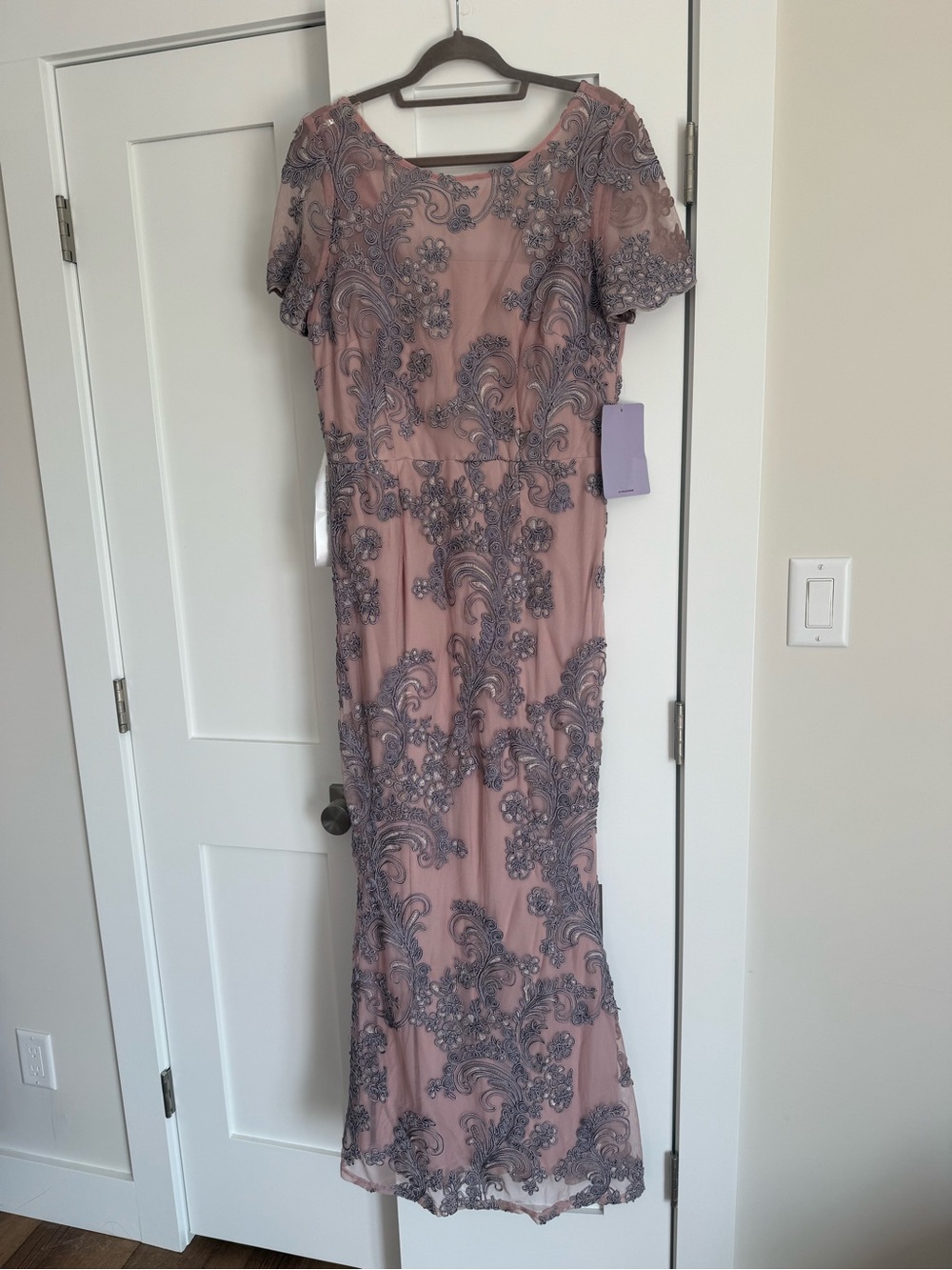 JS Collections Blush Pink and Gray Embroidered Maxi Dress